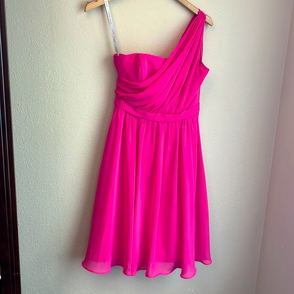 Bright pink one shoulder bridesmaid dress Alfred Angelo size 0